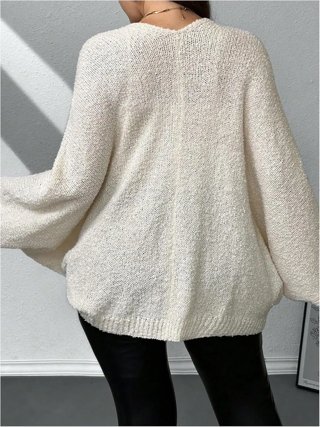 Verdusa Women's Plus Size Twist Knot Oversized Sweaters V Neck Long Sleeve Pullover Tops
