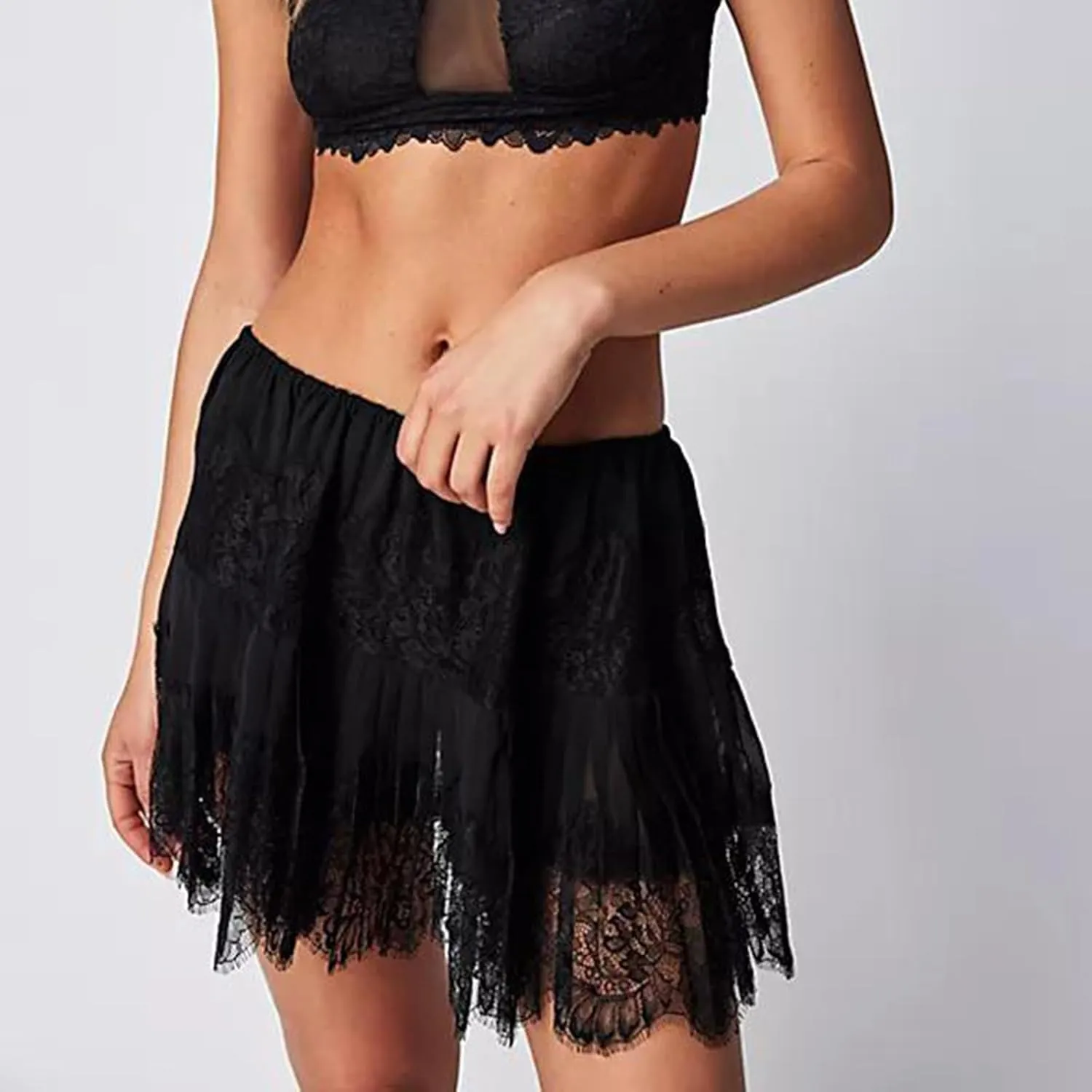 Women Floral Lace Mini Skirt Y2k Low Rise Layered Ruffled Hem Pleated A Line Short Skirt Lace Half Slip Underskirt
