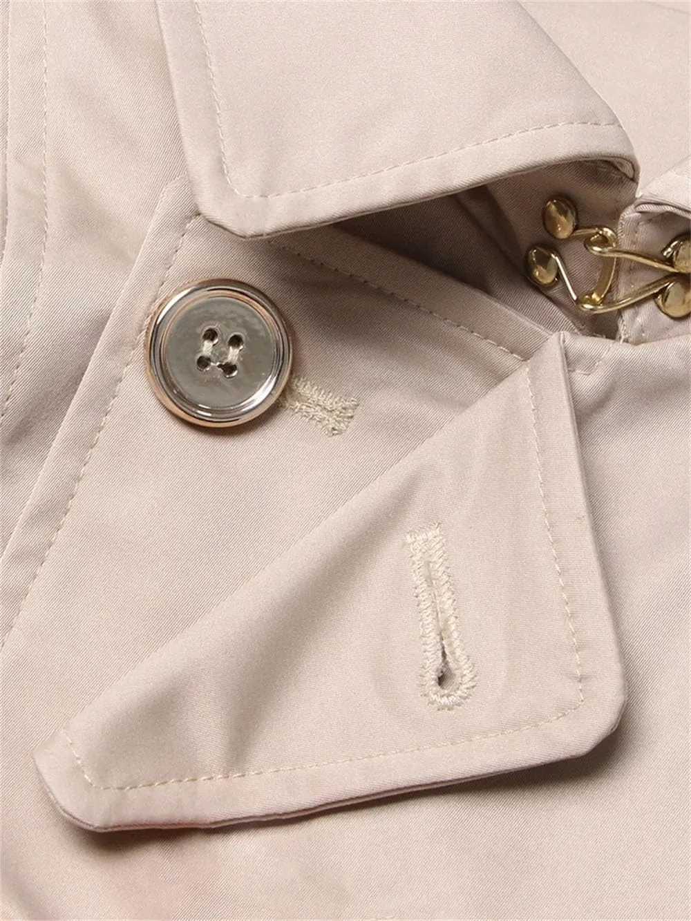 Women Lapel Long Sleeve Double Breasted Midi Trenchcoats Solid Loose Patchwork Belted Coats