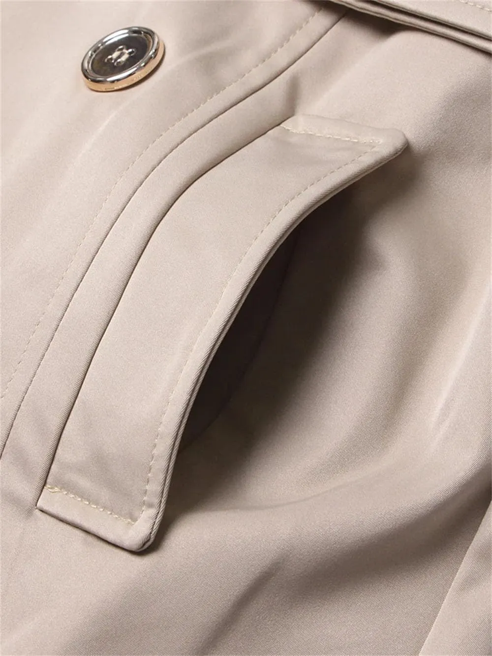 Women Lapel Long Sleeve Double Breasted Midi Trenchcoats Solid Loose Patchwork Belted Coats