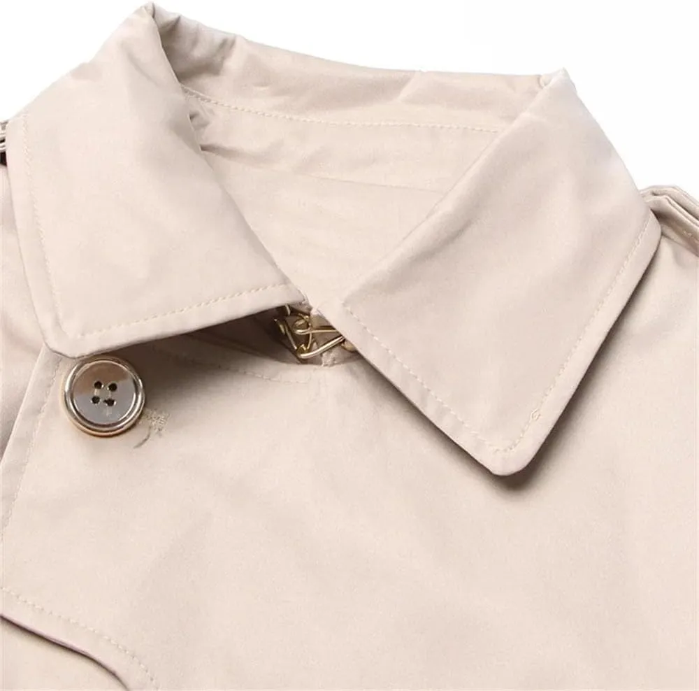 Women Lapel Long Sleeve Double Breasted Midi Trenchcoats Solid Loose Patchwork Belted Coats