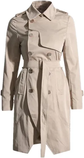 Women Lapel Long Sleeve Double Breasted Midi Trenchcoats Solid Loose Patchwork Belted Coats