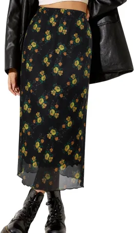 Women Maxi Skirt Ditsy Floral Mesh Skirt Summer Flowy Boho Elastic High Waisted Long Skirts Fashion Trendy