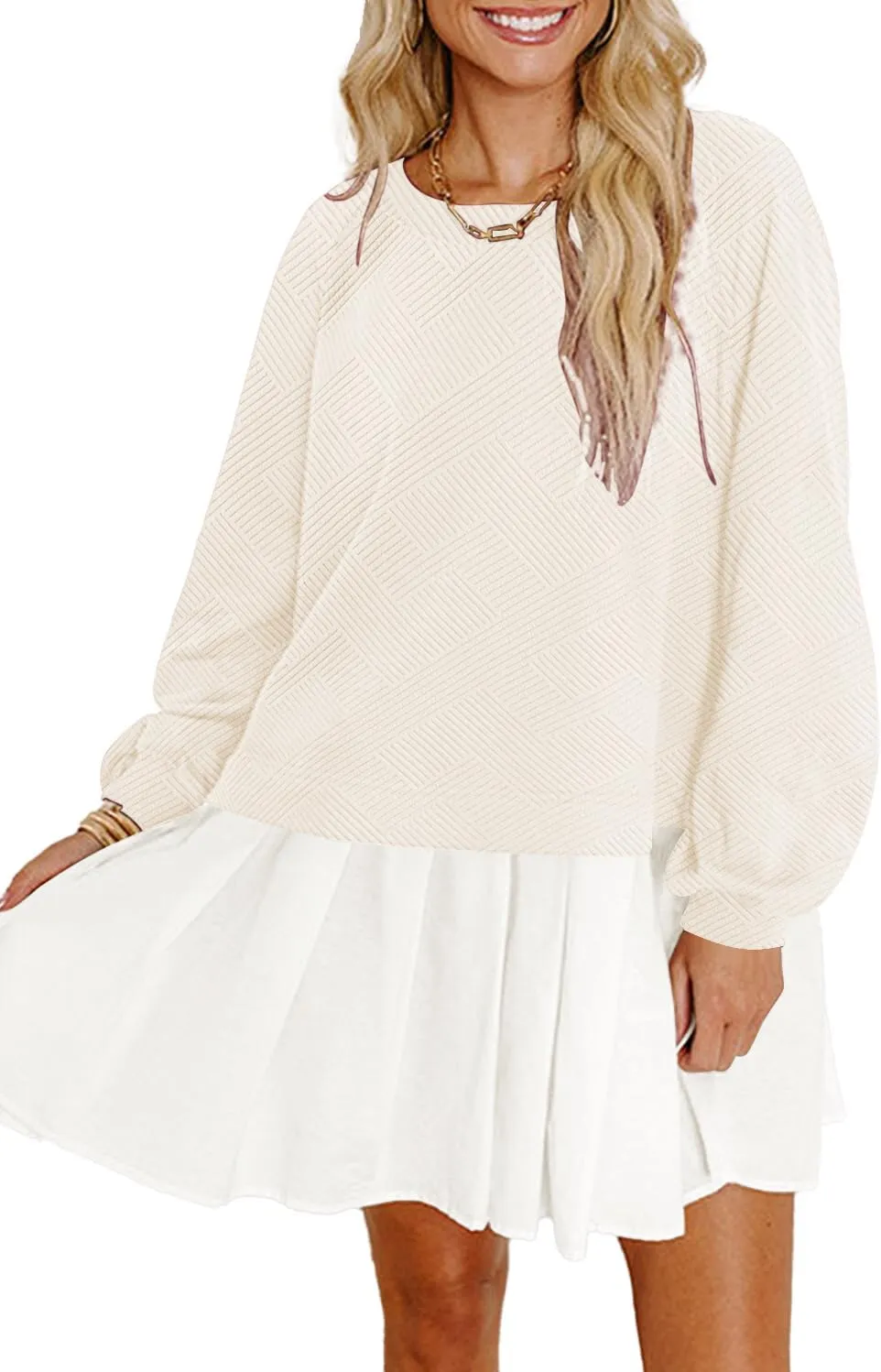 Womens Crew Neck Sweatshirt Dress 2025 Trendy Fall Long Sleeve Pullover Tops Casual Flowy Patchwork Mini Dresses