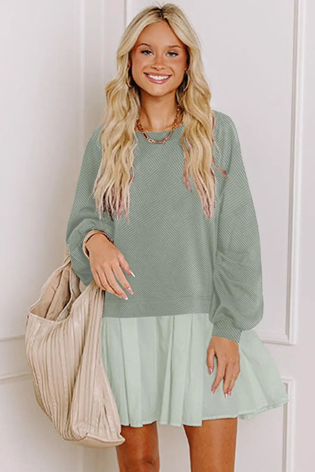 Womens Crew Neck Sweatshirt Dress 2025 Trendy Fall Long Sleeve Pullover Tops Casual Flowy Patchwork Mini Dresses