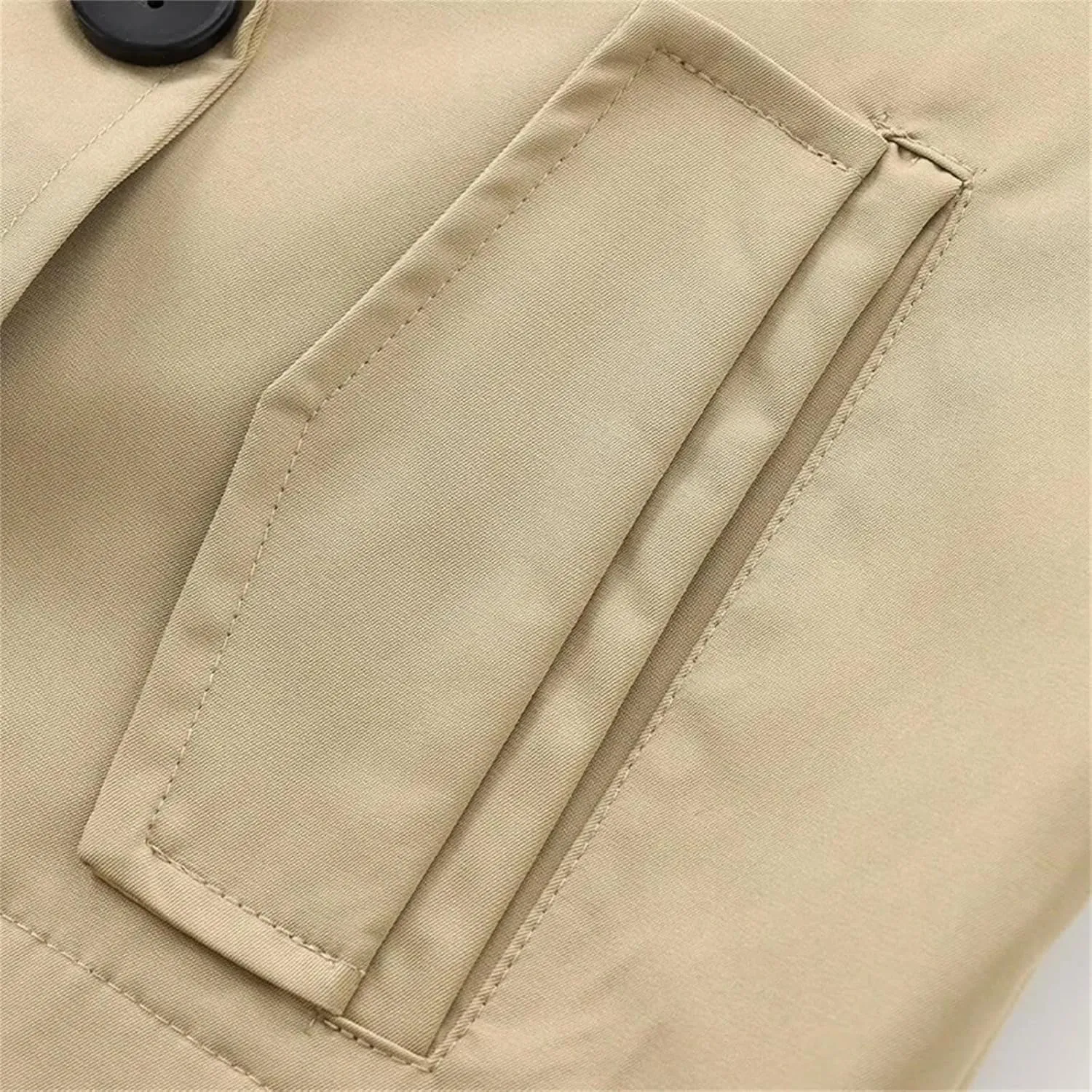Women's Cropped Double Breasted Trench Jacket Vintage Lapel Neck Long Sleeves Pocket Loose Coat Outwear