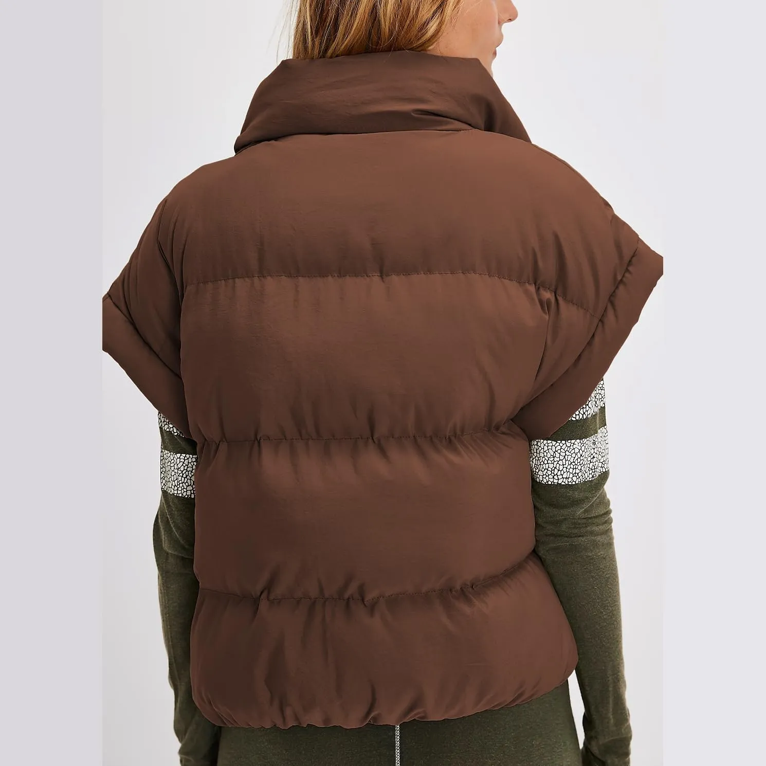 Womens Cropped Puffer Vest Oversized Padded Jackets Stand Collar Cap Sleeve Zip Up Vest Coat Winter Outfits