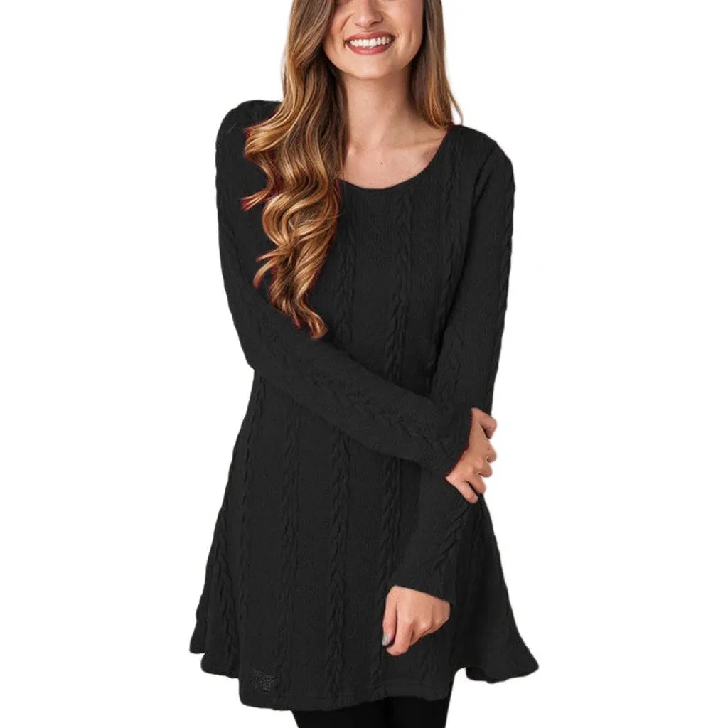 Womens Knitted Crewneck Sweater Dress