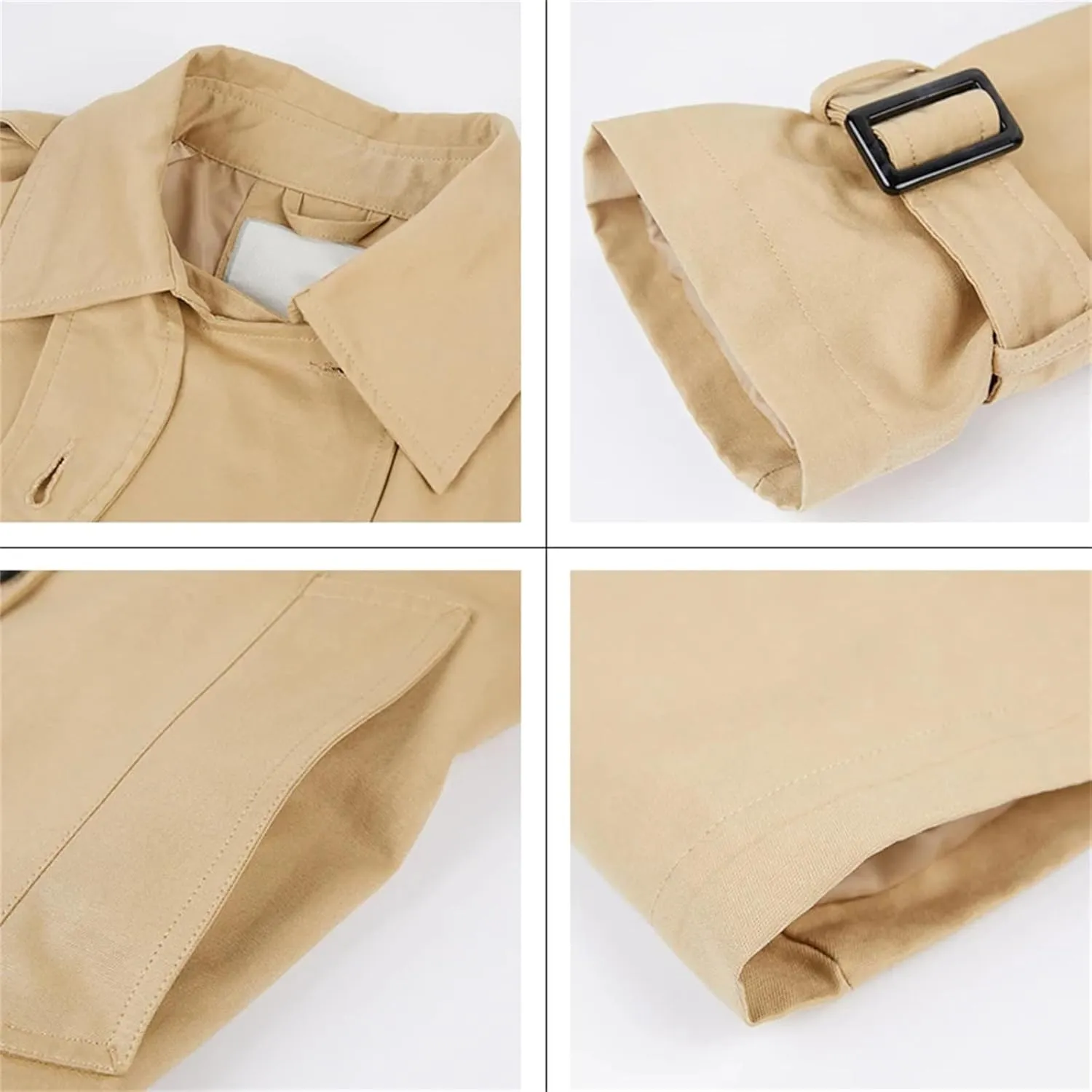 Women's Long Trench Coat Long Sleeve Lapel Double-Breasted Belted Slim Overcoat With Belt