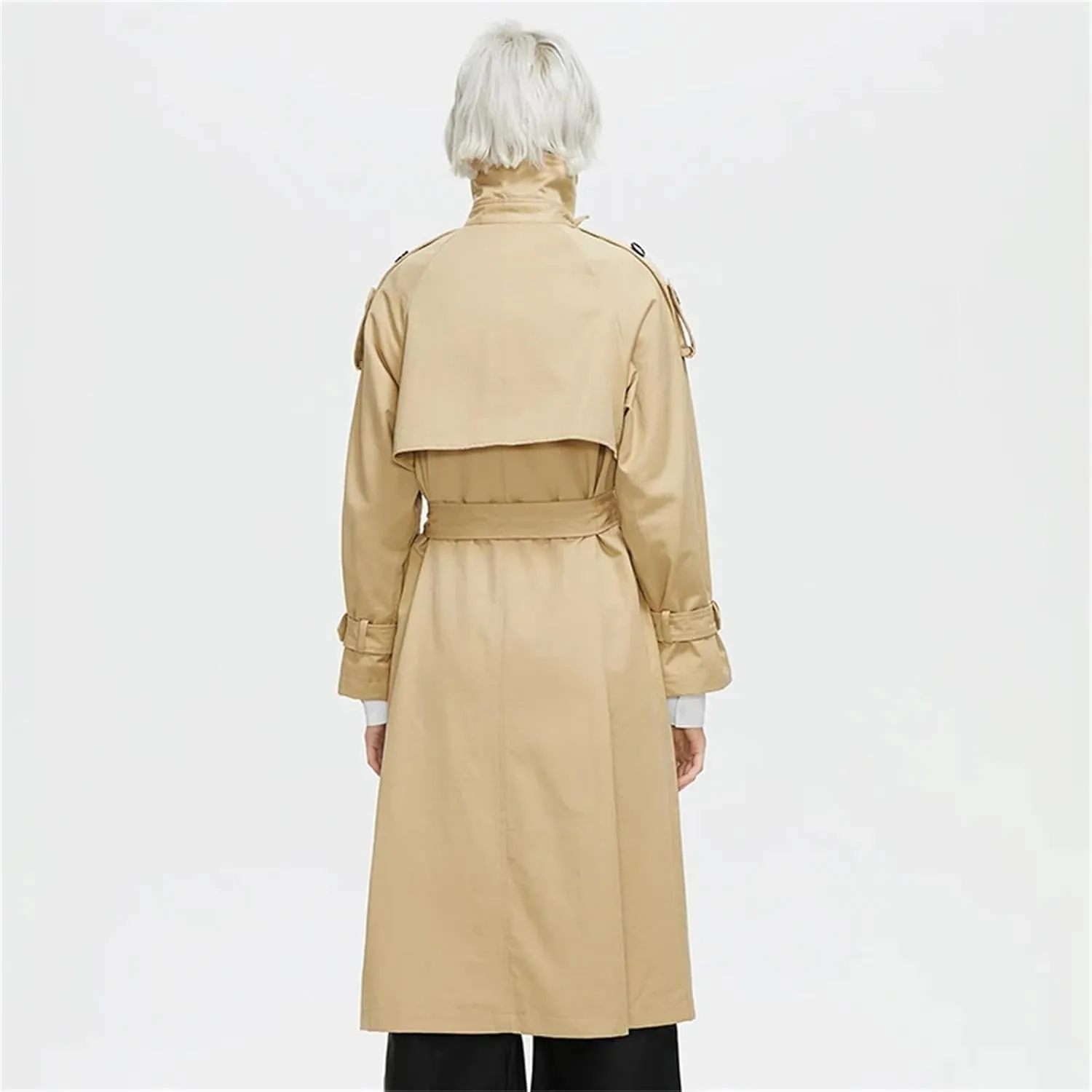 Women's Long Trench Coat Long Sleeve Lapel Double-Breasted Belted Slim Overcoat With Belt