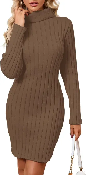 Women's Mock Neck Ribbed Long Sleeve 2025 Spring Bodycon Pullover Cute Mini Sweater Dress Party Club Dress