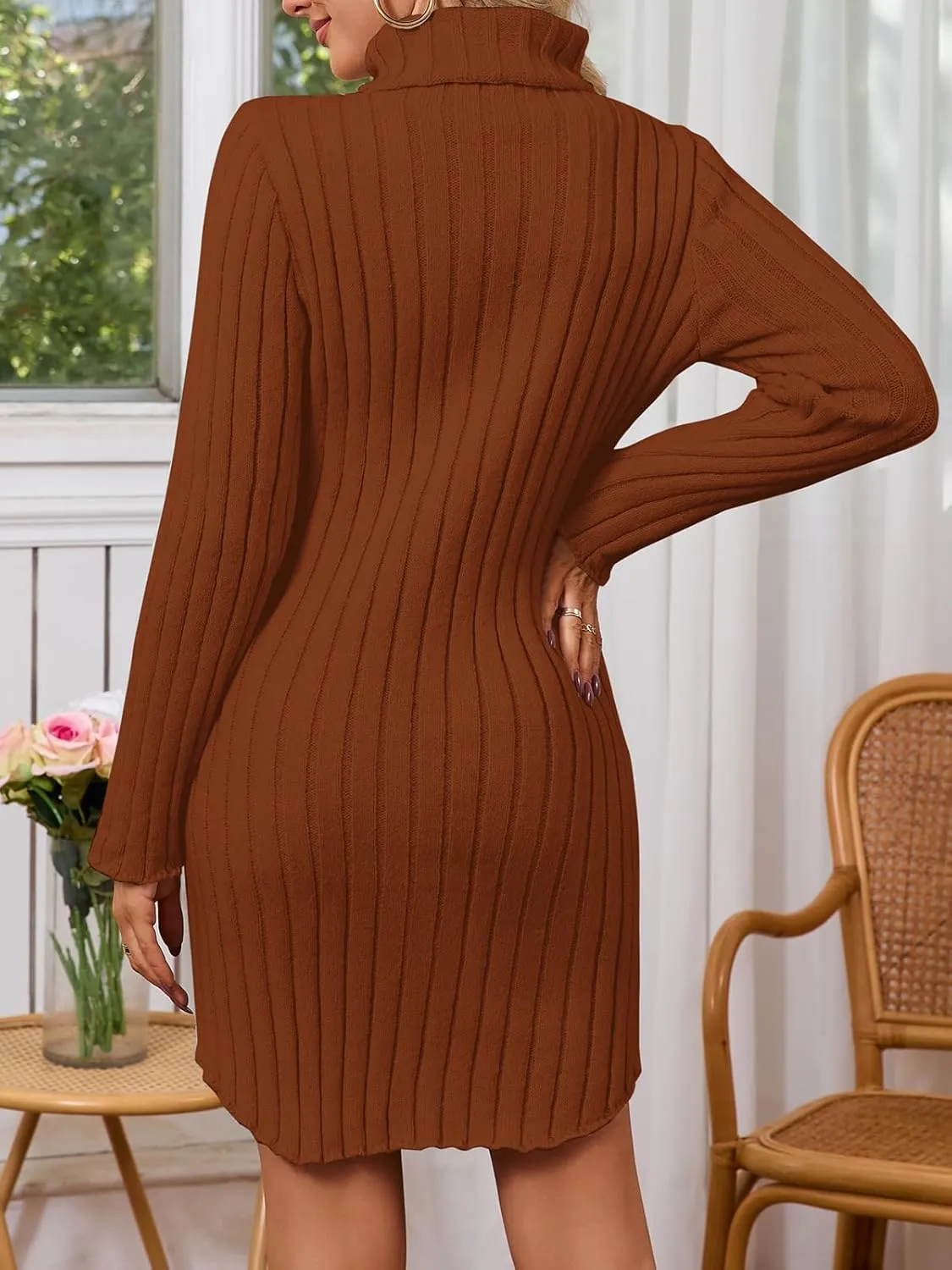 Women's Mock Neck Ribbed Long Sleeve 2025 Spring Bodycon Pullover Cute Mini Sweater Dress Party Club Dress