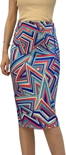 Womens Print Midi Pencil Skirt High Waisted Stretch Office Straight Spit Skirt