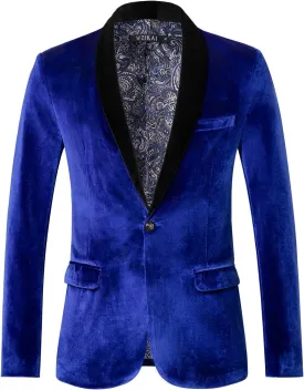 WZIKAI Mens Velvet Blazer Slim Fit One Button Solid Suit Jacket Sport Coat for Wedding Prom Dinner Party