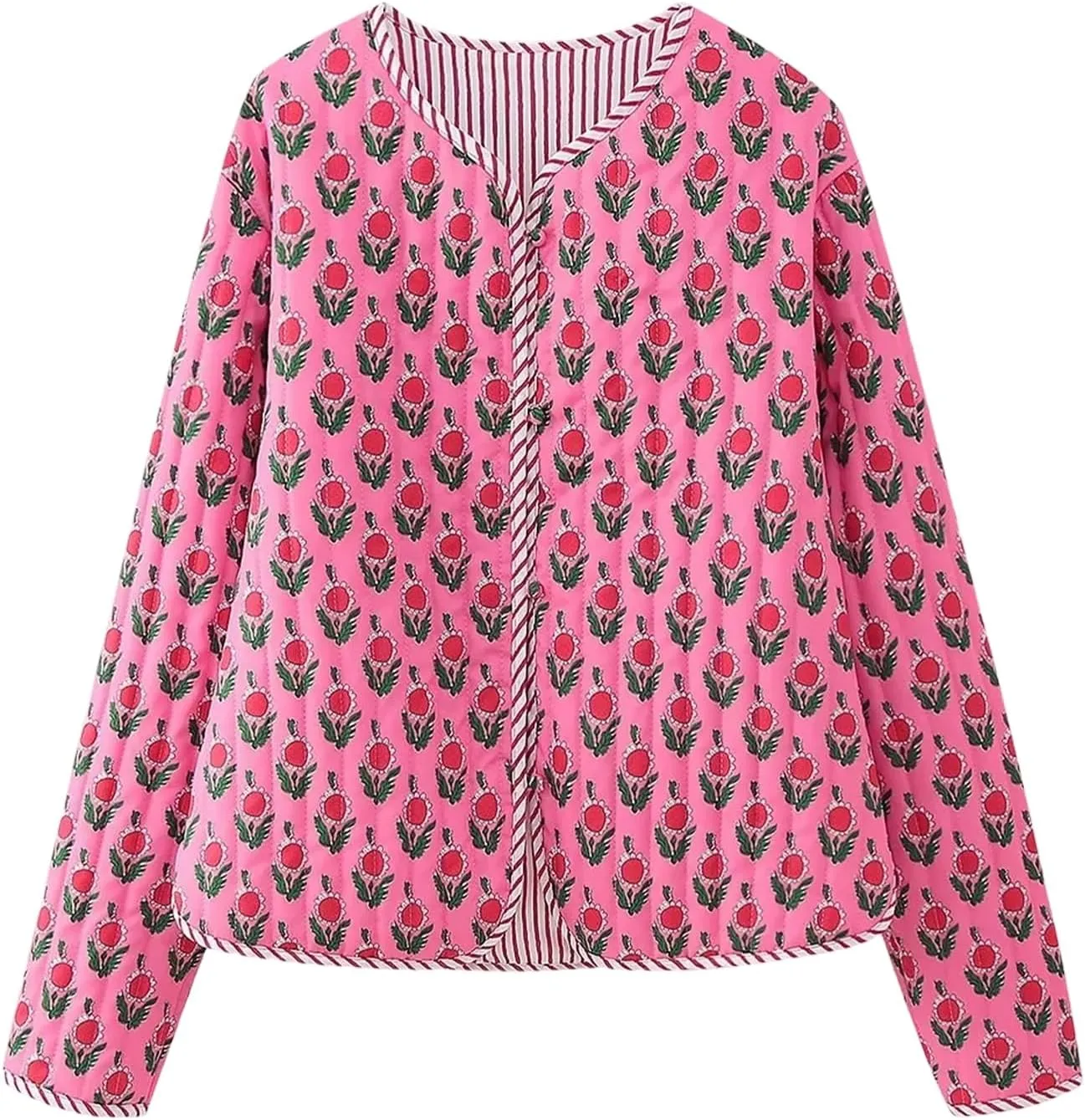 Yimoon Quilted Jackets for Women Reversible Floral Print Open Front Lightweight Cropped Puffer Jacket Outwear