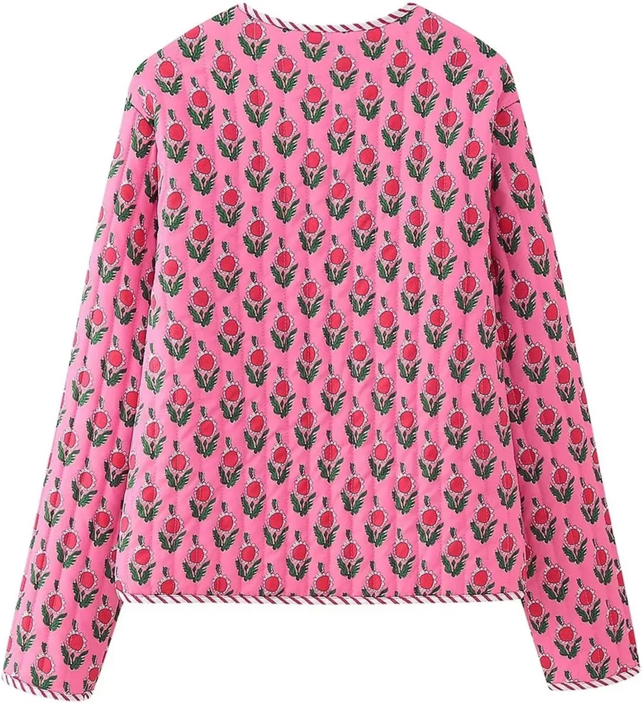 Yimoon Quilted Jackets for Women Reversible Floral Print Open Front Lightweight Cropped Puffer Jacket Outwear